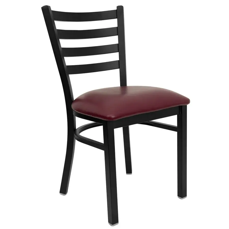 

HERCULES Series Black Ladder Back Metal Restaurant Chair Burgundy Vinyl Seat