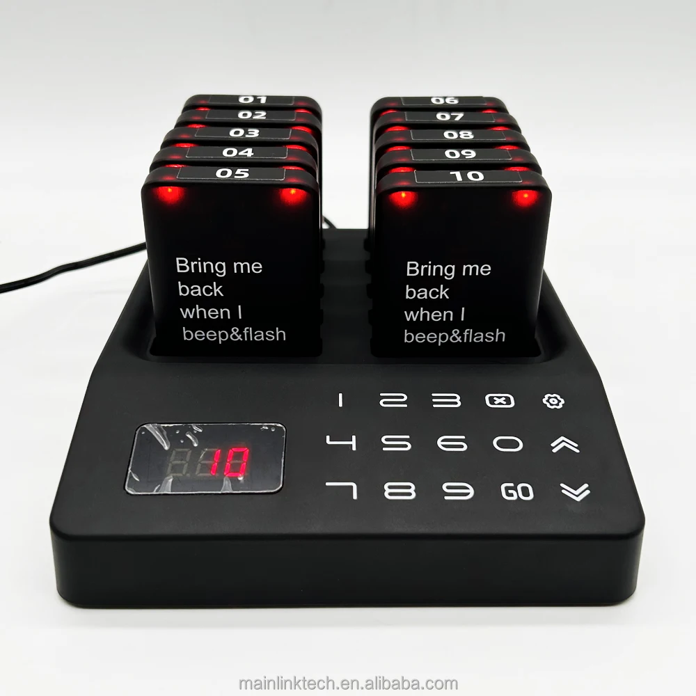 Restaurant Coaster Pager Guest Paging Queue Management System 10 Chargeable Pagers for Cafe