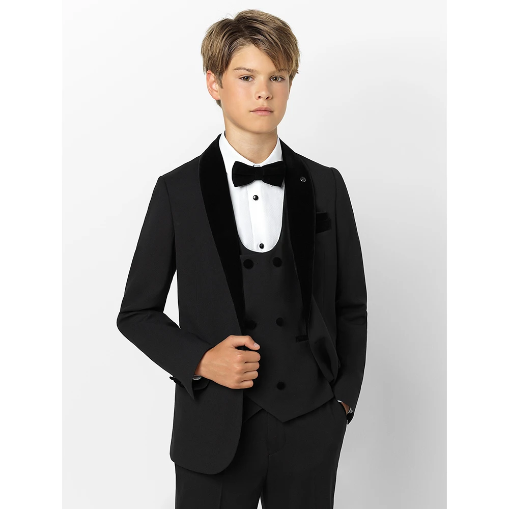 

Black Kids Clothes 3 Piece Fashion Velvet Shawl Lapel One Button Children's Clothing Slim Casual Party Wedding Suits for Boys