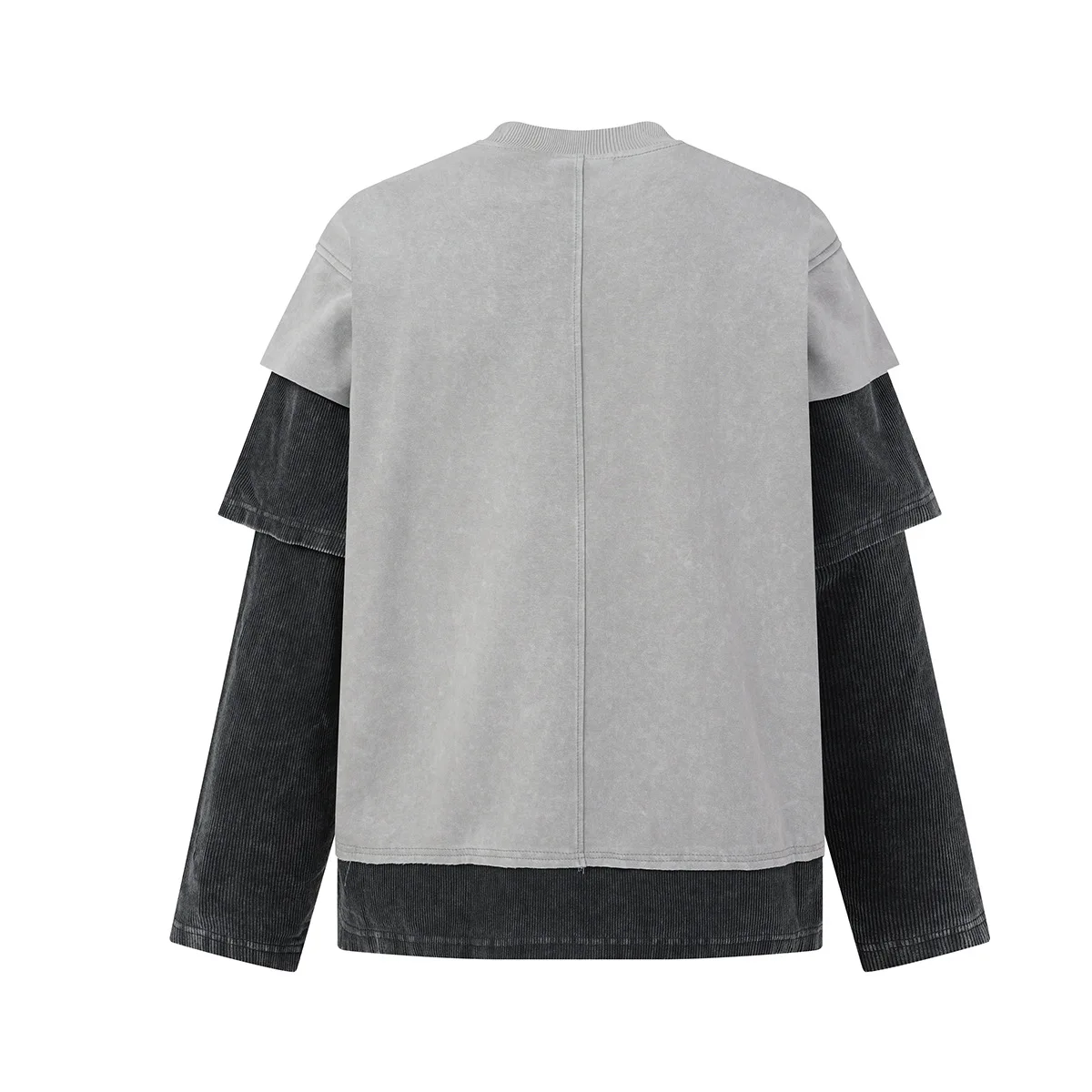 MWJLPWQ Men's New Washed Distressed Sweatershirt Men's Fake Two-Pic Deconstructed Design American Street Style Tops Chic 20446