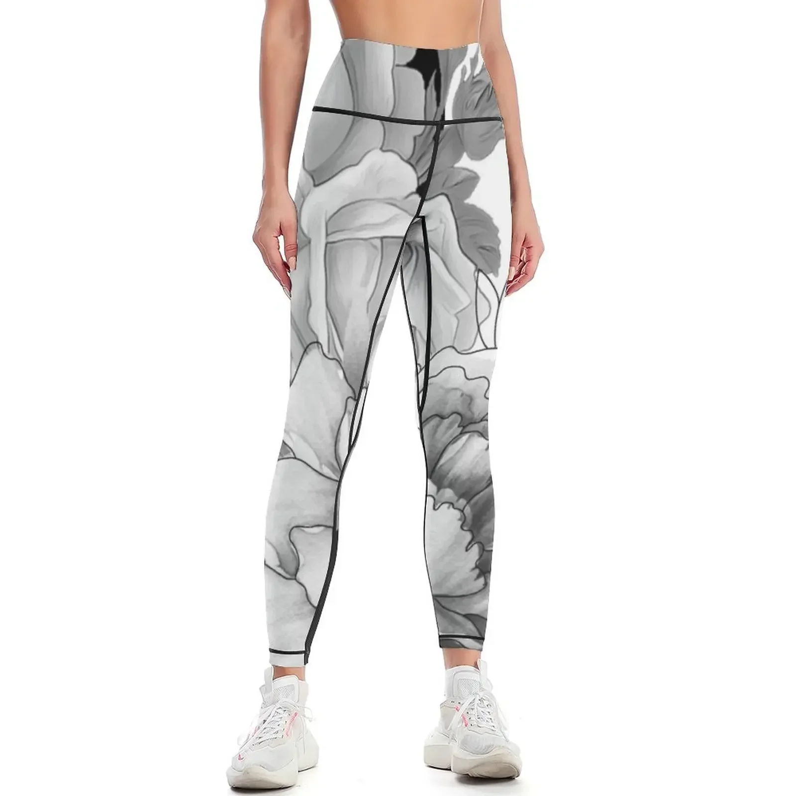 

Retro Black And White Rose Leggings Women's tights push up legging jogging pants Women's sportswear Womens Leggings