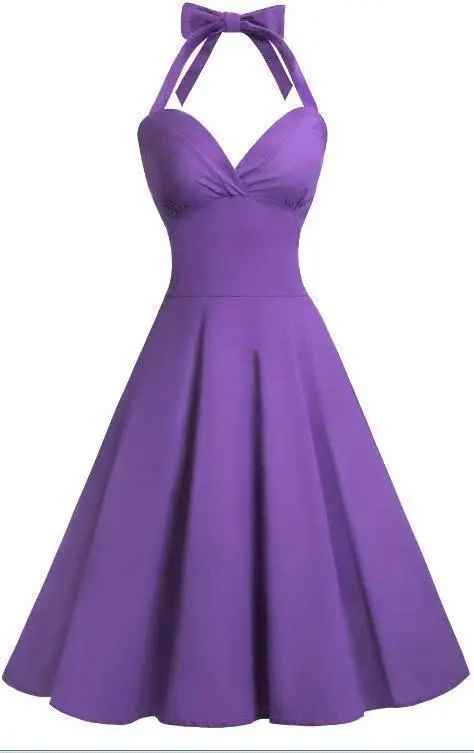 BABYONLINE 50s Audrey Hepburn Halter Vestido para Mulheres Vintage Tie Button Swing Vestidos Pinup Rockabilly Cocktail Party Dress