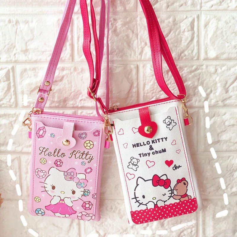 Hello Kitty Coin Pouch Sanrio Bags Melody Kuromi Cinnamoroll Phone Case Pudding Cute Wallet Crossbody Bag Printed Card Holder