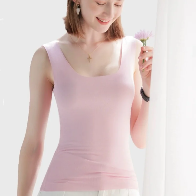 2024 Summer Ice Silk Tank Tops Seamless Tanks Camis Women\'s Sleeveless Shirt Plus Size Tank Tops Basic Thin Bottoming Undershirt