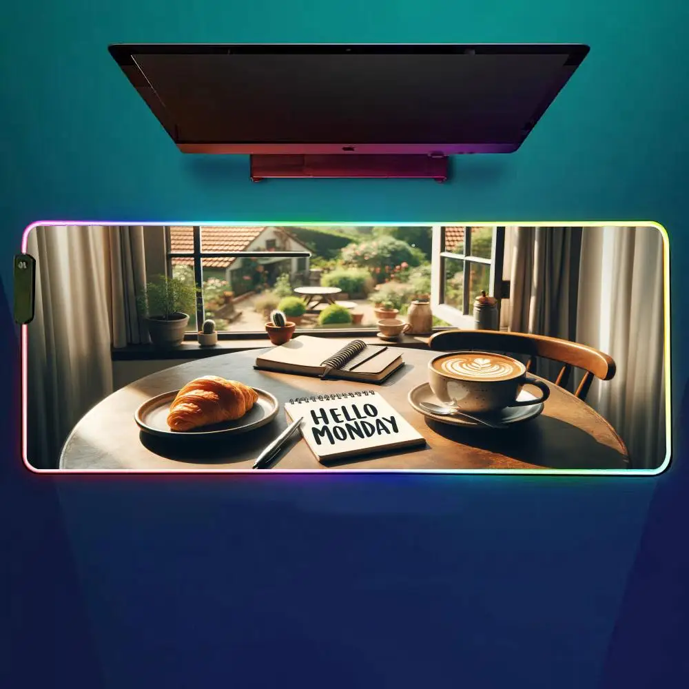 

Кофейный коврик для мыши «Доброе утро» RGB игровой коврик для мыши настольный коврик HD геймер большой светодиодный светильник XXL коврики для мыши