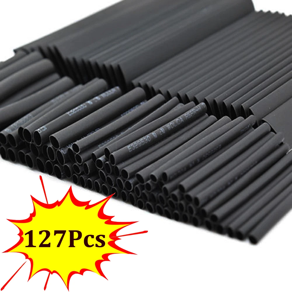 127Pcs 7 Sizes Set Heat Shrink Tubing Ratio 2:1 Heat Shrink Electrical Wire Cable Wrap Assortment Insulation Protection Tube