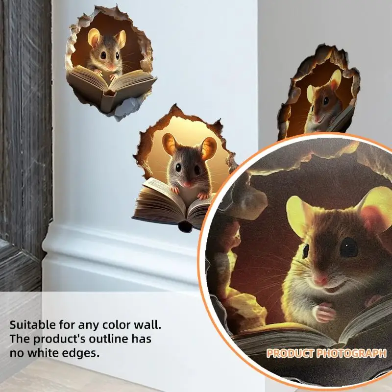 3Pcs Cute Mouse Hole Wall Sticker Living Room Wall Home Decor Bedroom Wallpaper Removable Funny Decor