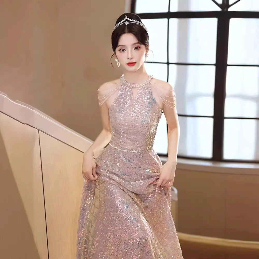 

Pink Tassel Evening Gown 2025 New Sle Wedding Dr Luxury Small ence Annual Meeting Host Banquet Evening Gown