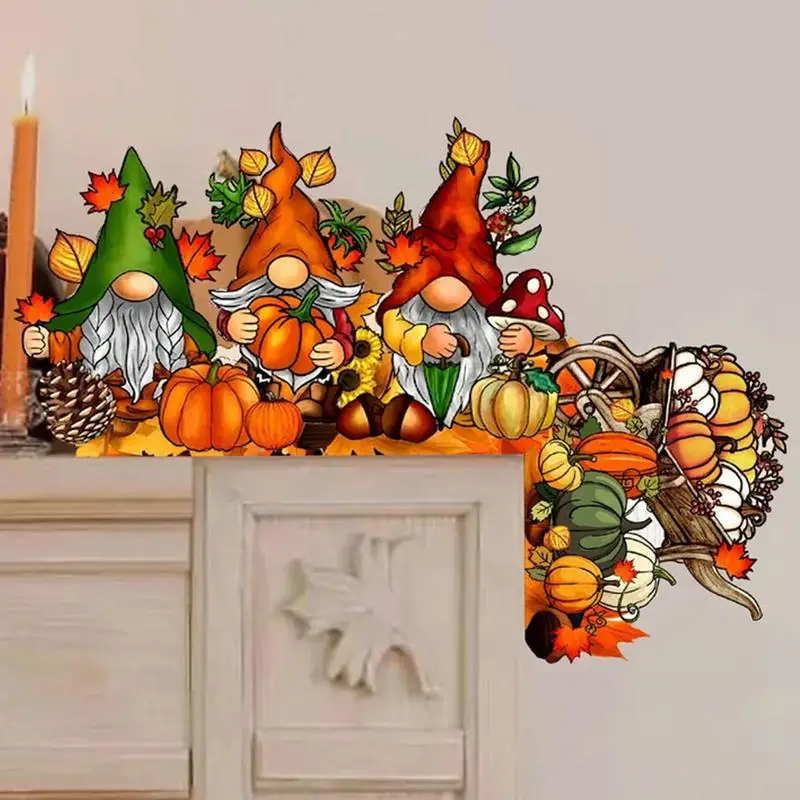 Décoration de cadre de porte en bois drôle de gnomes de dessin animé, panneau de porte d'entrée, décor d'automne, scène de table de fête, rebord de fenêtre