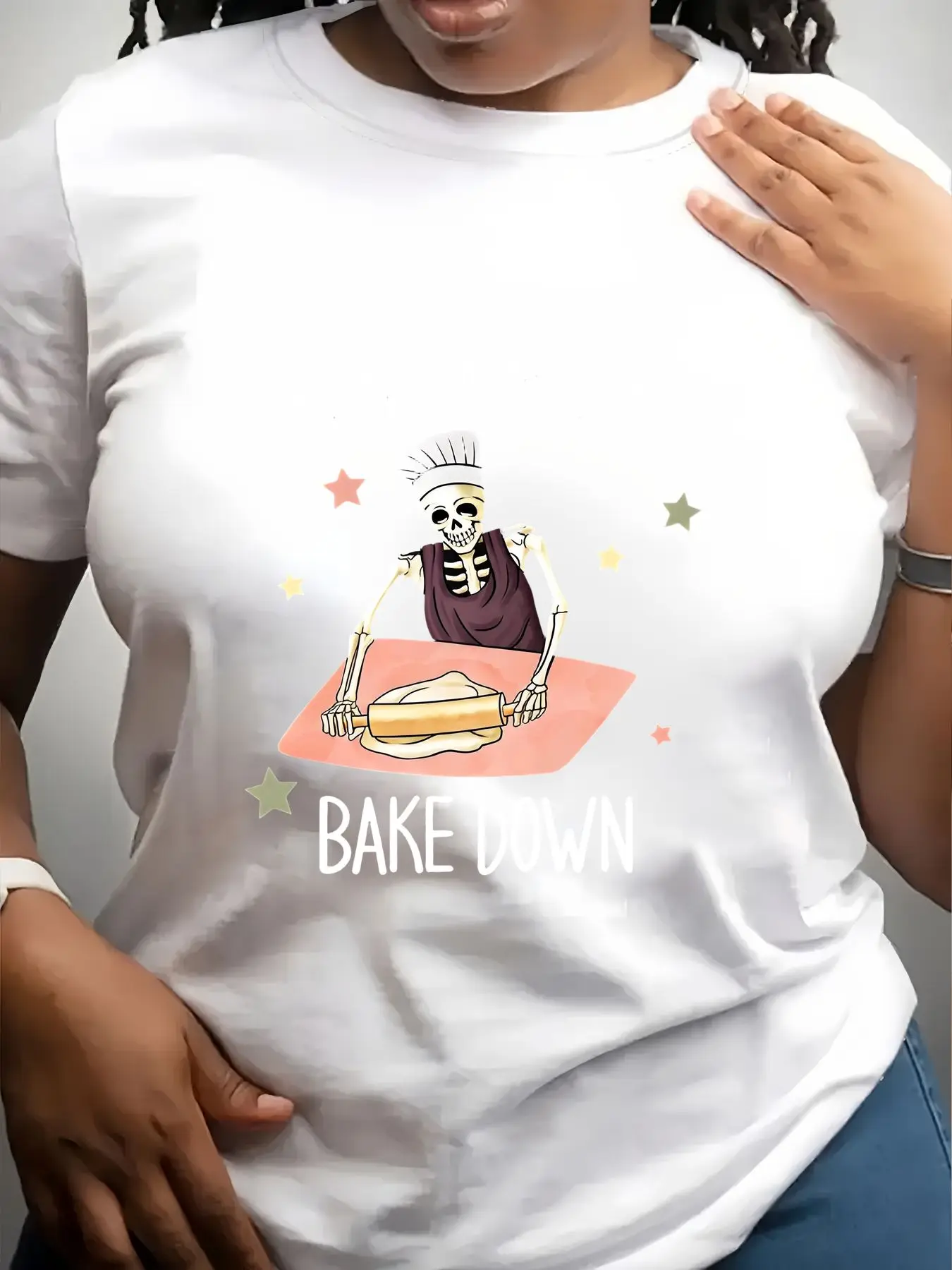 Women's Trendy Crew Neck T-Shirt Having a Mental Bake down Suitable for Casual Sportswear