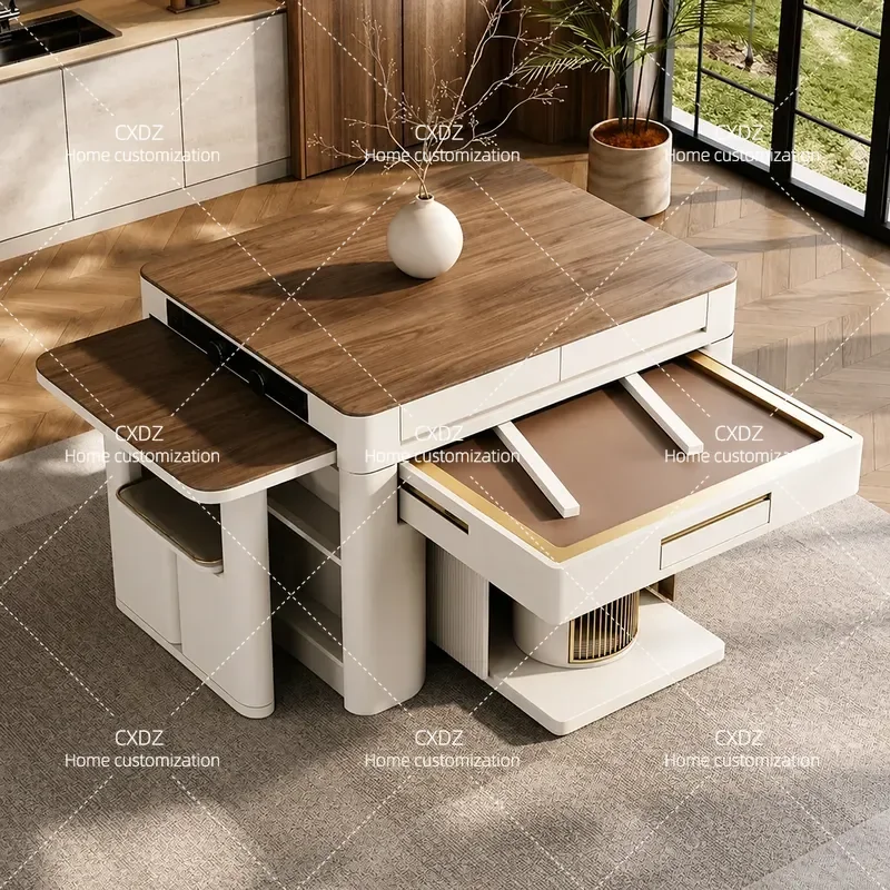 Modern Island Mahjong Table with Rock Slab Top Integrated Retractable Dual Purpose Household Automatic Mahjong Machine Multi