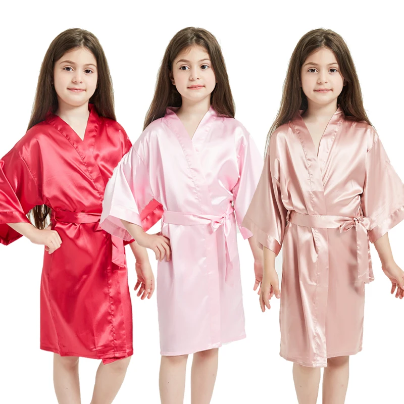 Kids Satin Robe for Girls Silk Like Kimono Bathrobe Children Sleepwear Pajamas for Spa Birthday Party Wedding Bridesmaid Gift