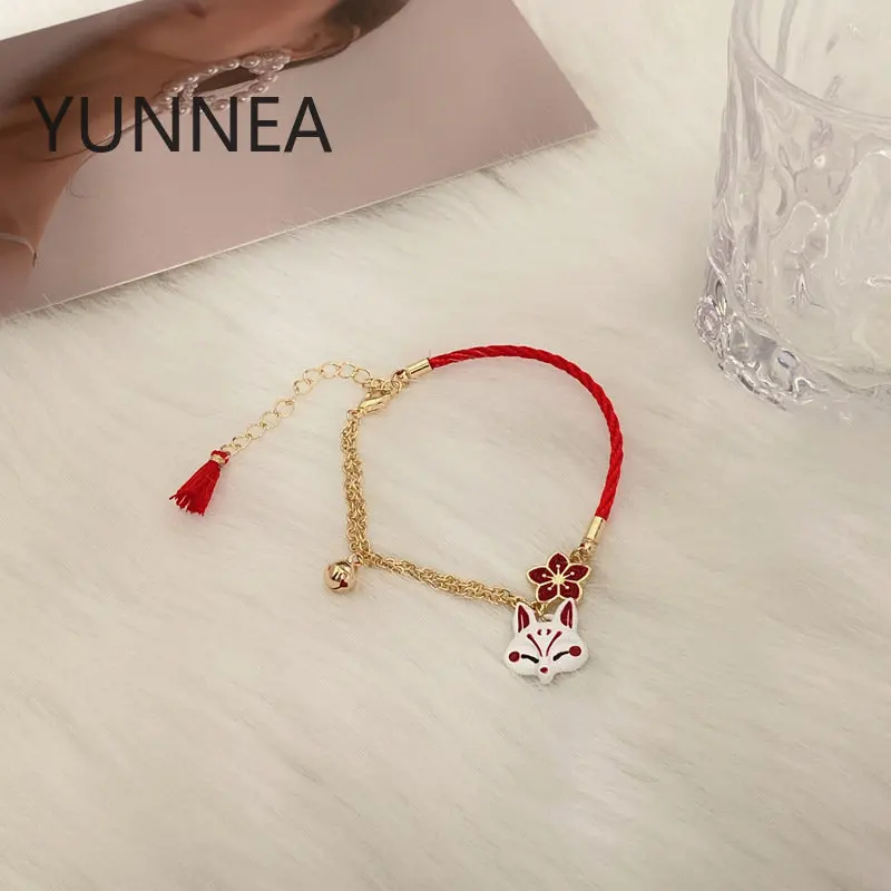 2022 New Fashion Flower Cartoon Animal Bracelet for Women Cute Fox Vintage Jewelry Lucky Bell Gifts for Family Lovers H4919