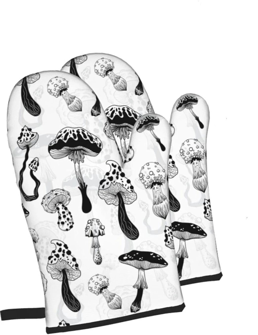 Black and White Fantasy Mushroom Oven Mitts and Pot Holders Sets of 2 Non-Slip Heat Resistant Oven Gloves for Baking Cooking