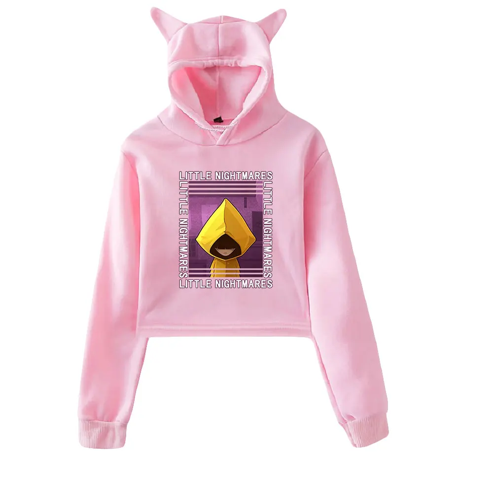 Little Nightmares 3 Ear Hoodie Women Long Sleeve Cropped Sweatshirts Female Casual Streetwear Crop Tops