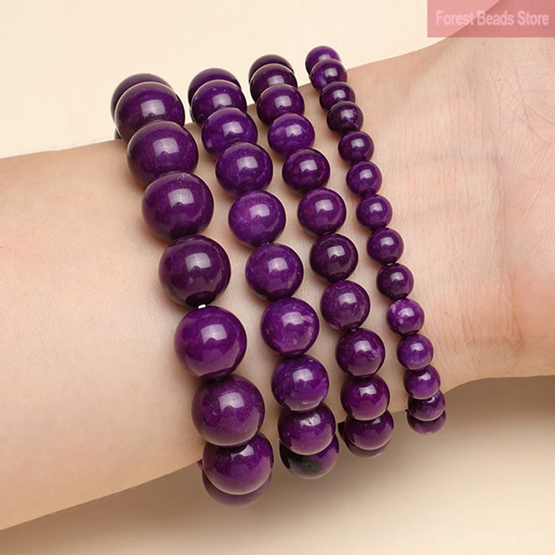 Natural Stone Beads Purple Chalcedony Elastic Rope Bracelet Handmade Yoga Mala Jewelry Healing For Women Men Jewelry 6/8/10/12mm