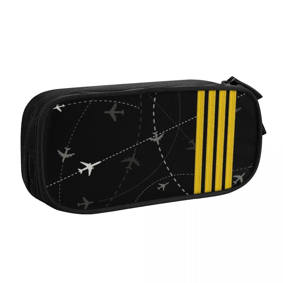 Custom Airplane Flight Routes Captain Stripes Pencil Cases Large Capacity Aviation Aviator Pilot Pencil Pouch School Supplies