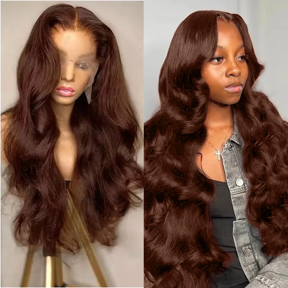 

40 дюймов # Шоколадно-коричневый парик из натуральных волос с HD-кружевной передней частью, бразильский, 13x6, с предварительно выщипанной линией роста волос, для женщин, плотность 220%