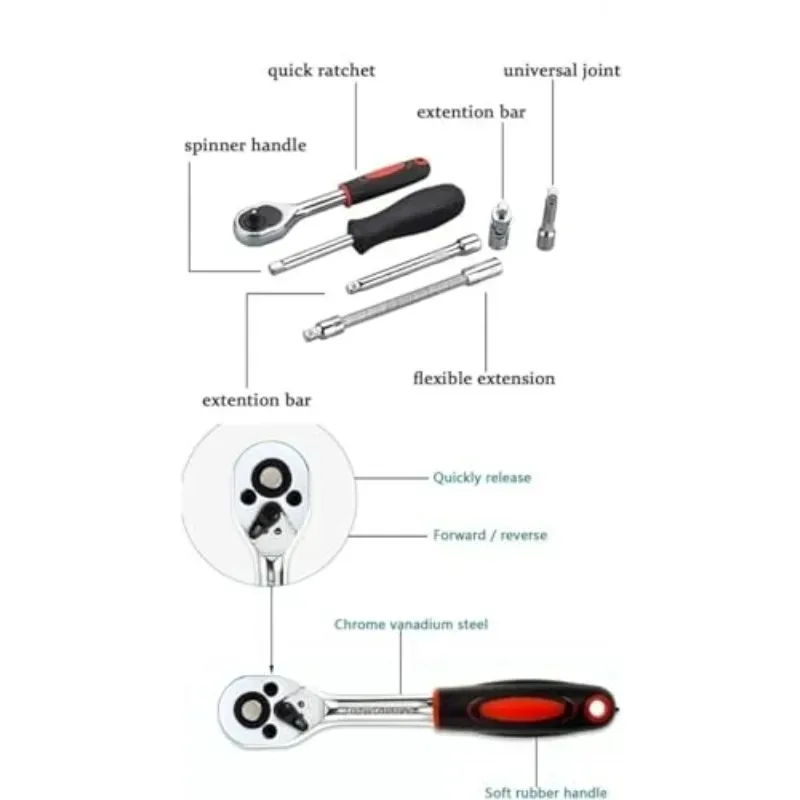 Bit Socket Wrench Set Metric Mechanic Tool Set Car Accessories 46pcs/set Drive Socket Set Ratchet Wrench Set Car Tool Kit