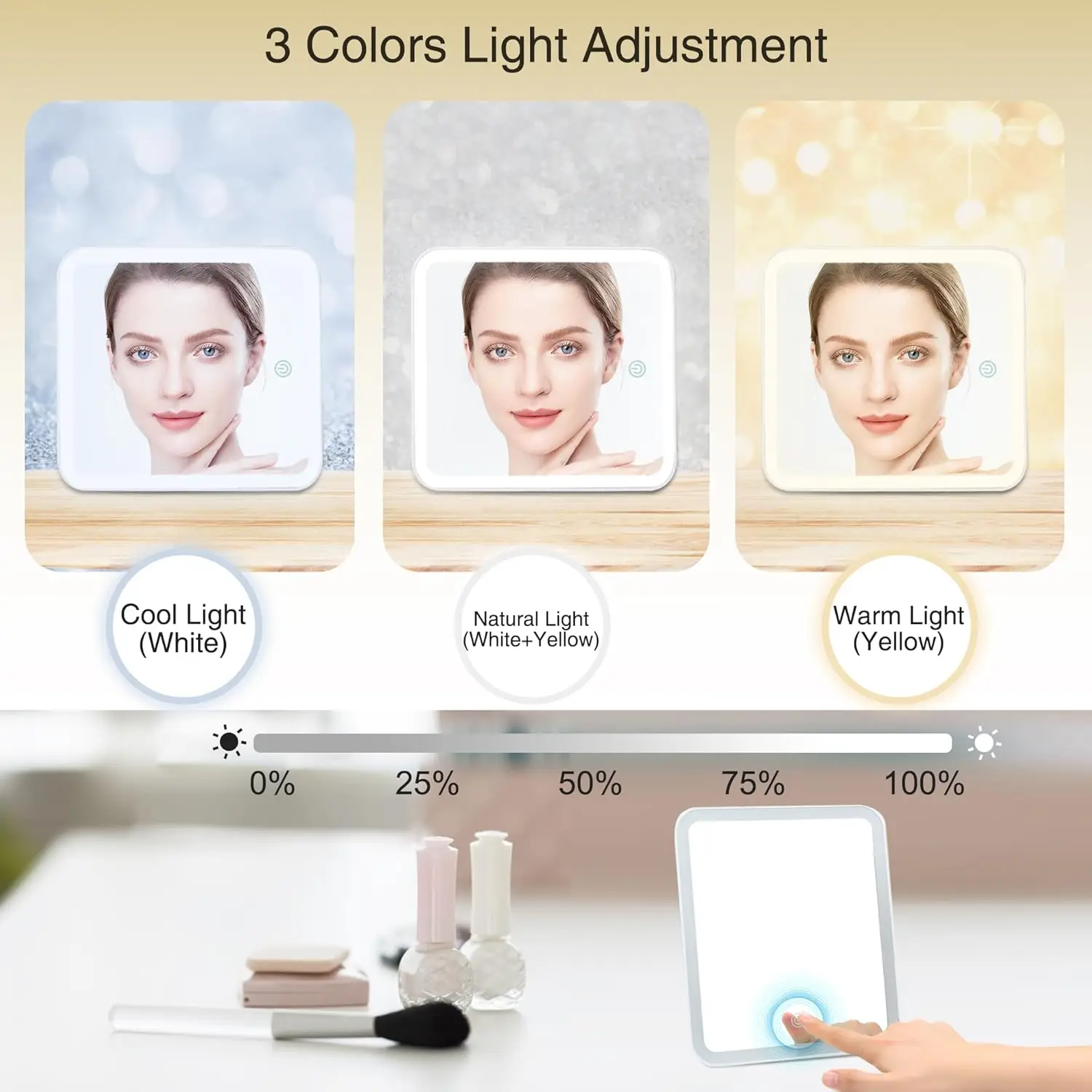 Portable Makeup Case with LED Mirror, Adjustable Dividers & Brush Holder - Black Cosmetic Organizer