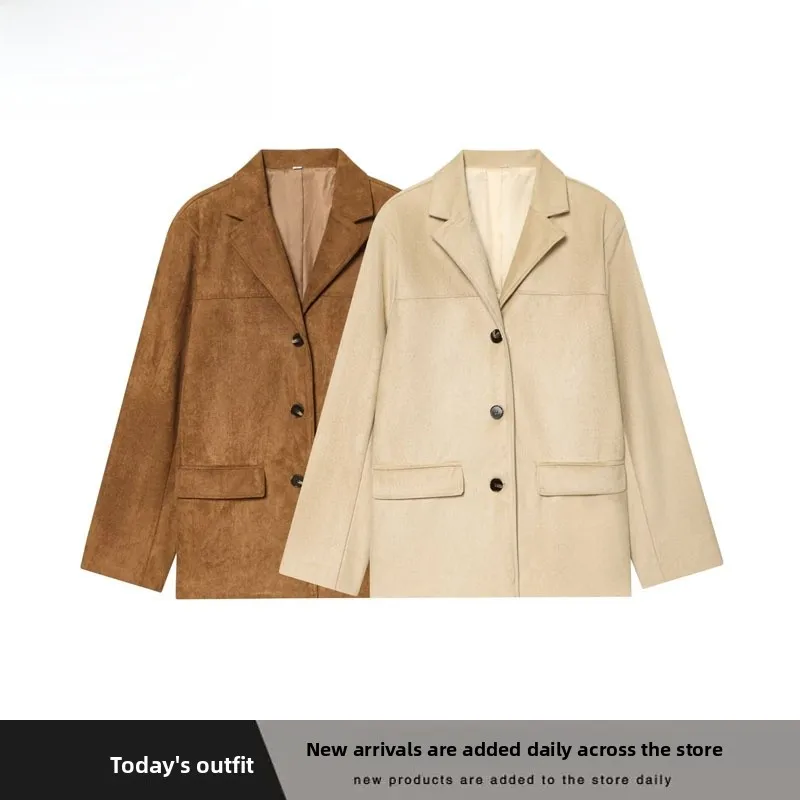 

Faionable mat Suede Texture Suit Jaet Women's New Autumn Winter Street Sle Long Sve Commute Friendly Single B...