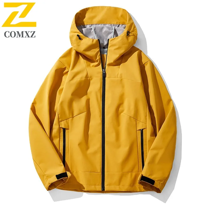 

COMXZ New Jacket Men Hooded Outdoor Mountaineering Windproof Jackets Casual Solid Color Design Travel Lightweight Autumn Coat