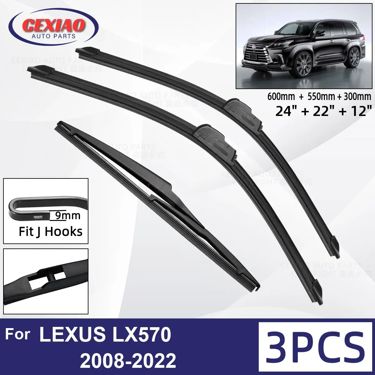 

For LEXUS LX570 2008-2022 Car Front Rear Wiper Blades Soft Rubber Windscreen Wipers Auto Windshield 24"22"12"2018 2019 2020 2021