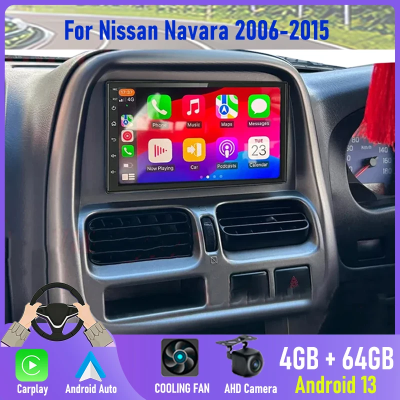 Carplay Android 13 Auto 7'' Wireless for Nissan Navara 2006-2015 Car Stereo Radio Head Unit with GPS Navigation 4GB+64GB Memory