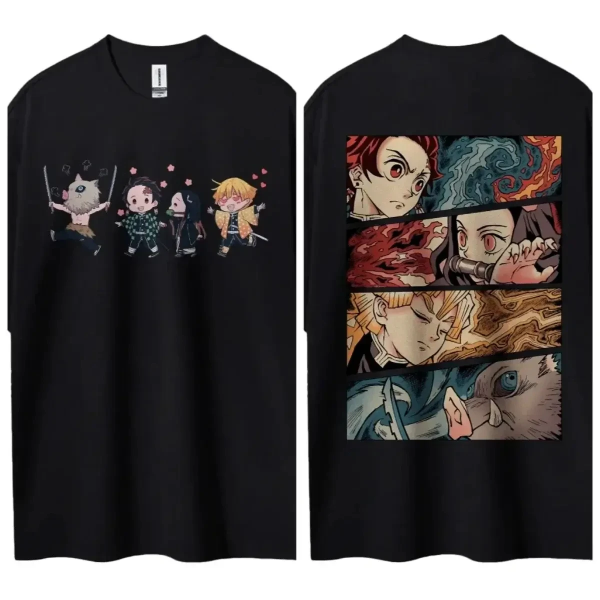 2026 Demon Slayer Kimetsu No Yaiba Anime T-shirt Unisex Cotton Short SleeveManga Panel Double Sided Print Streetwear Tops