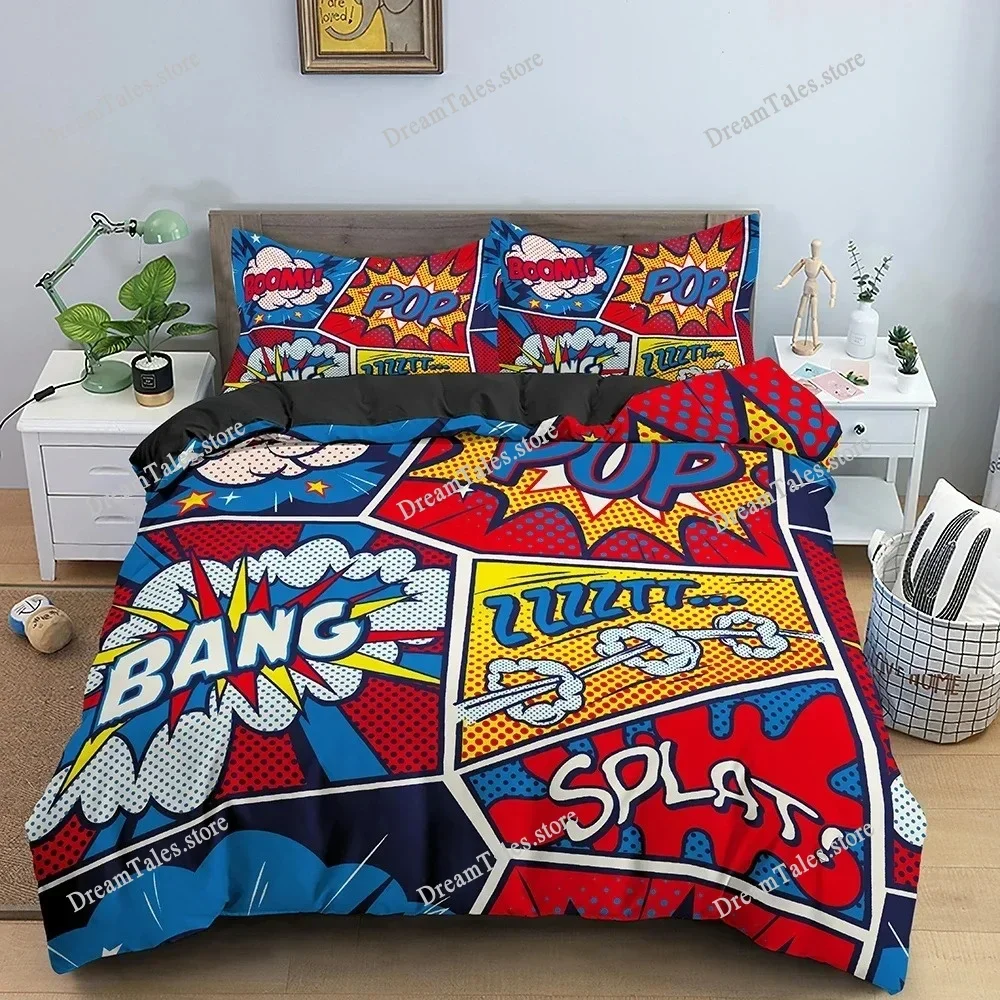 

Color Comic Pattern Duvet Cover Queen King Cartoon Bedding Set for Kids Boys Girls Hippie Hip Hop Rock Style Comforter Cover741