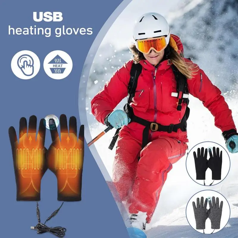 USB Electric Heated Cycling Gloves Winter Warm Men Womens Non-Slip Touch Screen Bike Gloves Windproof Motorcycle Ski Glove