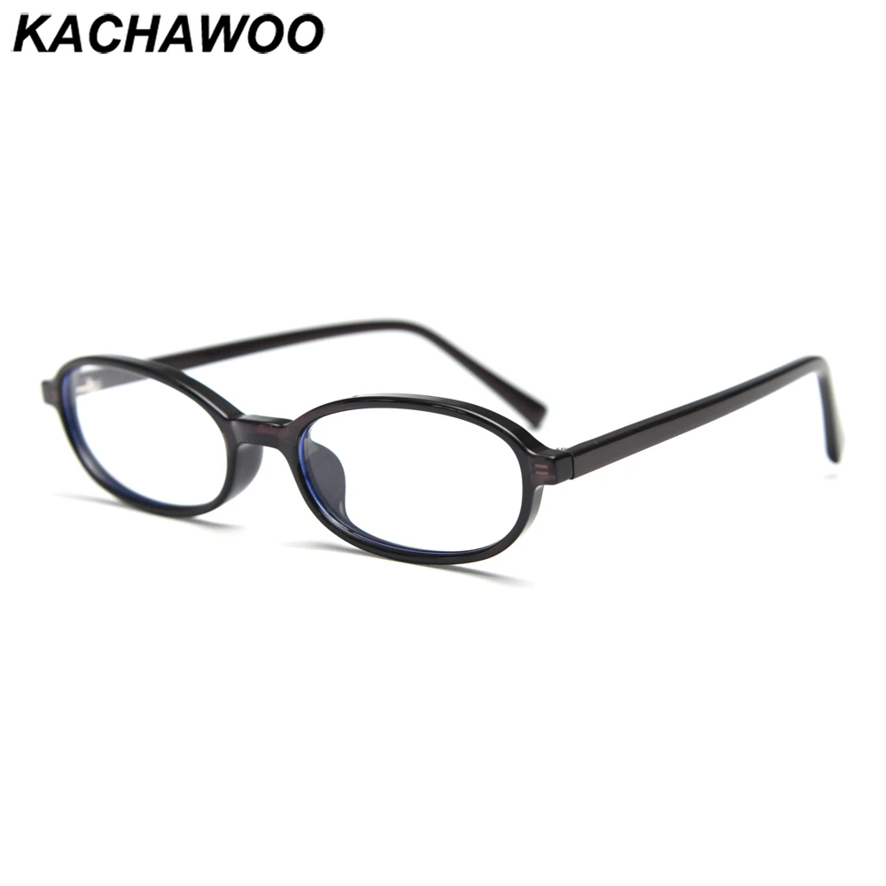 Kachawoo Small Frame Oval Glasses for Men Lightweight TR90 Acetate Retro Spectacle Frames Women Decoration Unisex Brown Grey