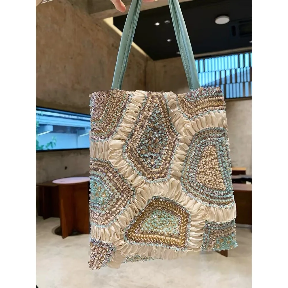 Gilded Mint Vintage Embroidered Sequin Handbag for Women 2026 Summer New Unique Texture Fashionable Simple and Casual - view 2