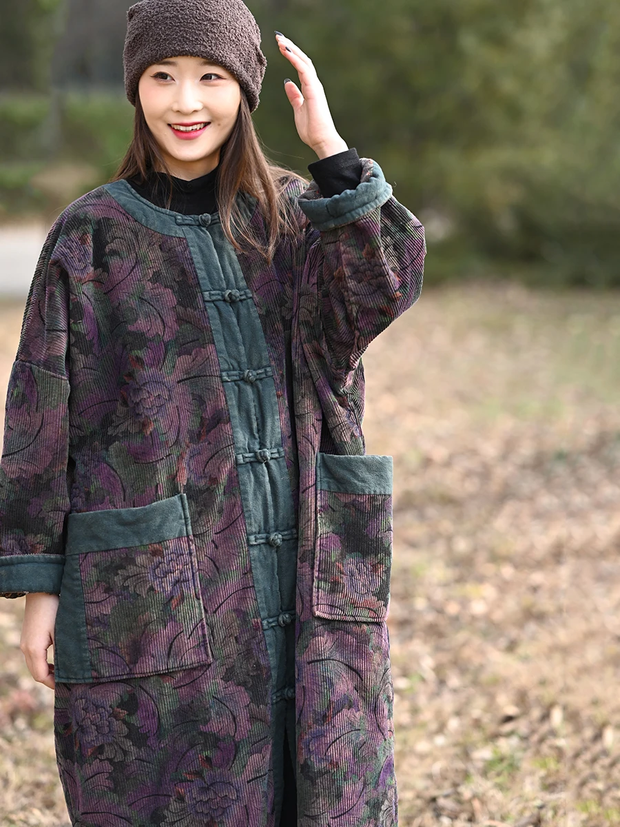 

Свободная женская хлопковая куртка в национальном стиле, оригинальный дизайн 2025 года, новая китайская хлопковая одежда с длинными рукавами и круглым вырезом