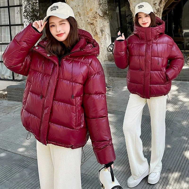 Neue Winter Jacke Frauen Parka Mode Mit Kapuze Dicke Warme Glänzend Unten Baumwolle Mantel Parkas Weibliche Casual Outwear Mantel Damen