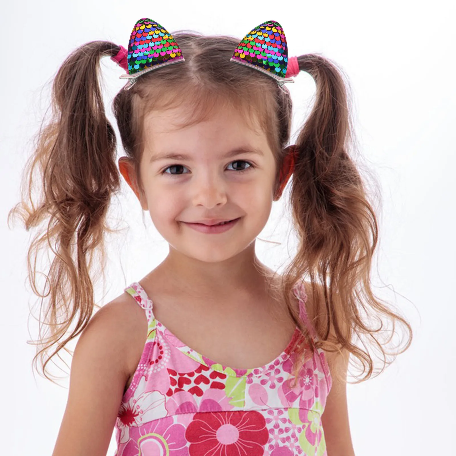 6Pairs Cat Ear Hair Clips for Little Girls Rhinestone Duckbill Glitter Sparkle Princess Hair Styling Accessories Metal Spring