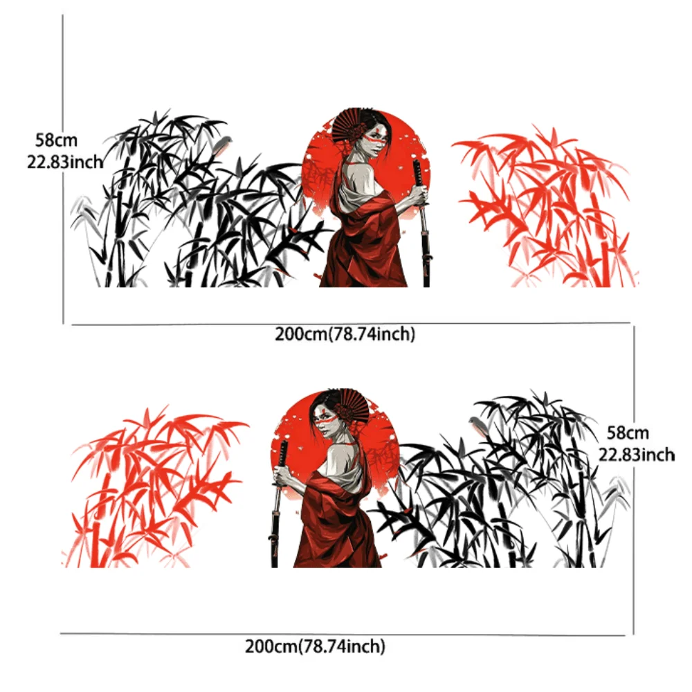 Japanese singer geisha character and cherry blossom branch sun bamboo and kimono woman sticker car sticker full body floral deco
