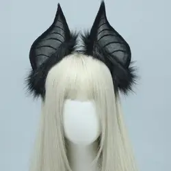 Cats Bat Fauxs Furs Ears Headbands Halloween Fancy Dress Cosplays Costume Handmade Animal Furry Ears Hair Hoop Women