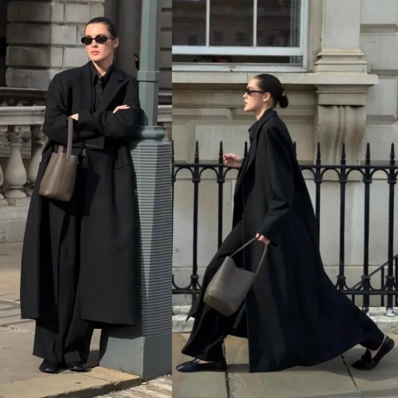 

Luxury Style Suit Coat, Women's Fine Spun Wool Long Coat, Minimalist Handmade Pleated Original Single, Autumn and Winter