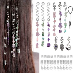 40pcs Silver Color Stone Pendant Hair Ring Dreadlock Beads Hair Accessories for Braids Clip In Hair Beads Hair Jewelry