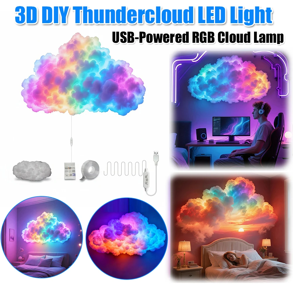 

LED Cloud Light USB-Powered Music Sync Color Changing Led Lights for Adults Kids Indoor Home Bedroom