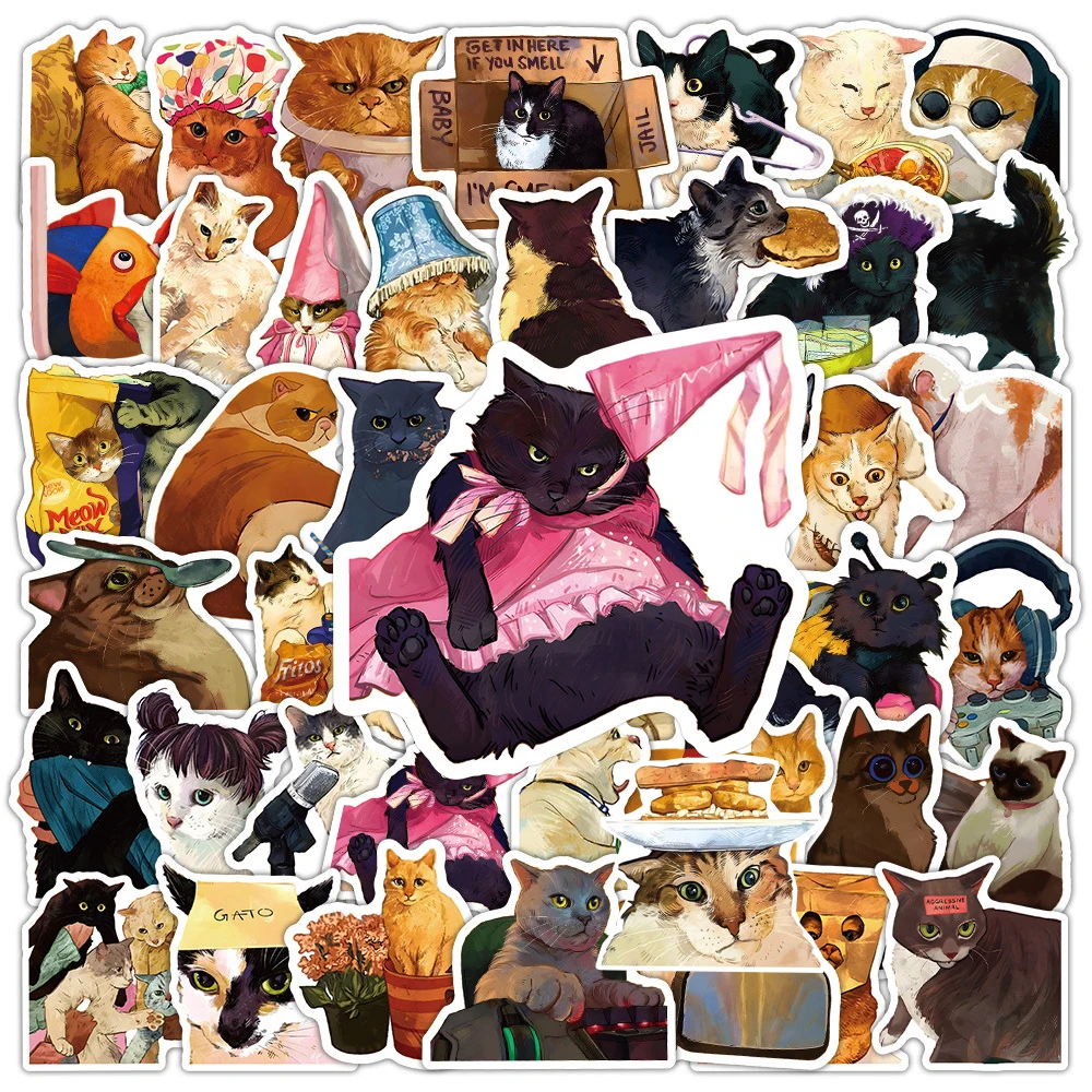 10/30/50/100pcs Cute Animals Cat Daily Life Stickers Funny Graffiti Decals Phone Case Notebook Skateboard Sticker for Kids Toy