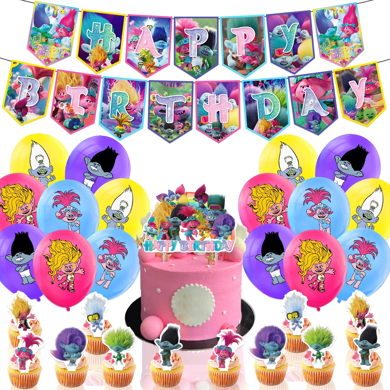 Disney TROLLS Magic Hair Elf Theme Party Decoration Tableware Party Favors Birthday Party Supplies Balloon Background Kid Gift