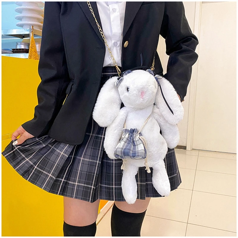 Bolso de un solo hombro de conejo de felpa Kawaii, bolso cruzado esponjoso de dibujos animados, bolso de mensajero creativo, mochila para niños y