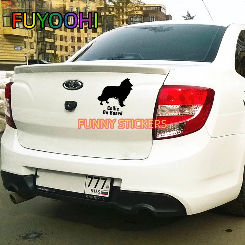 FUYOOHI Creativity Car Styling Cute Border Collie on Board Car Sticker Funny Stickers Auto Decals