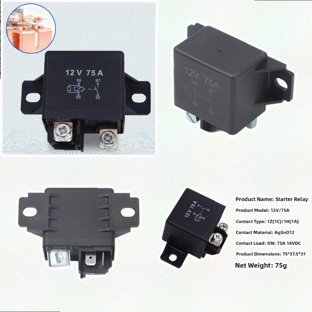 75A 12V 24V SPDT Starting Relay For Forklift For Excavator Heavy Machinery Control Single Pole For Double Throw Switch Black