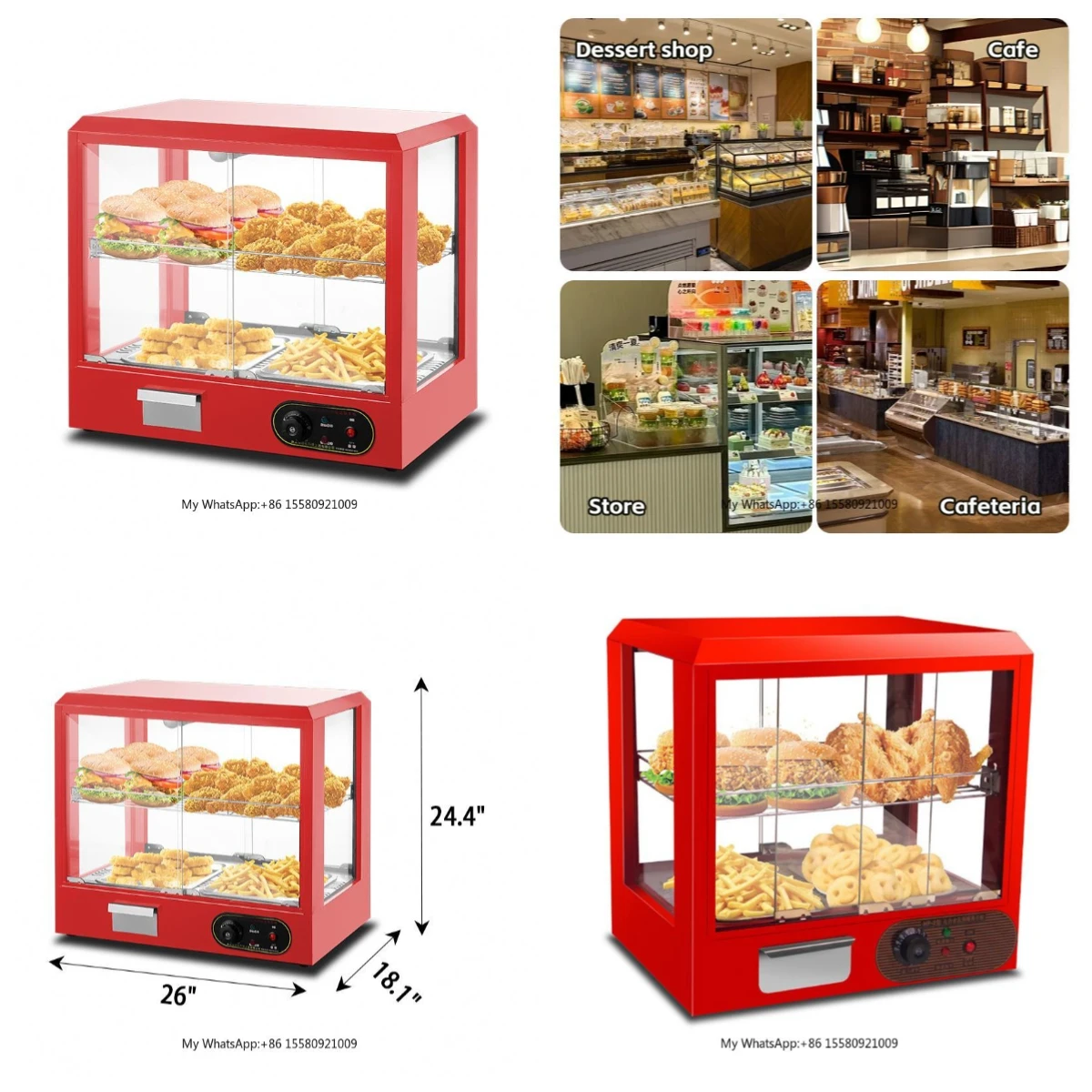 Hotel Stainless Steel Temperature Control Countertop Food Pizza Warmer Display 3-Tier 1200W Big Size Food Warmers