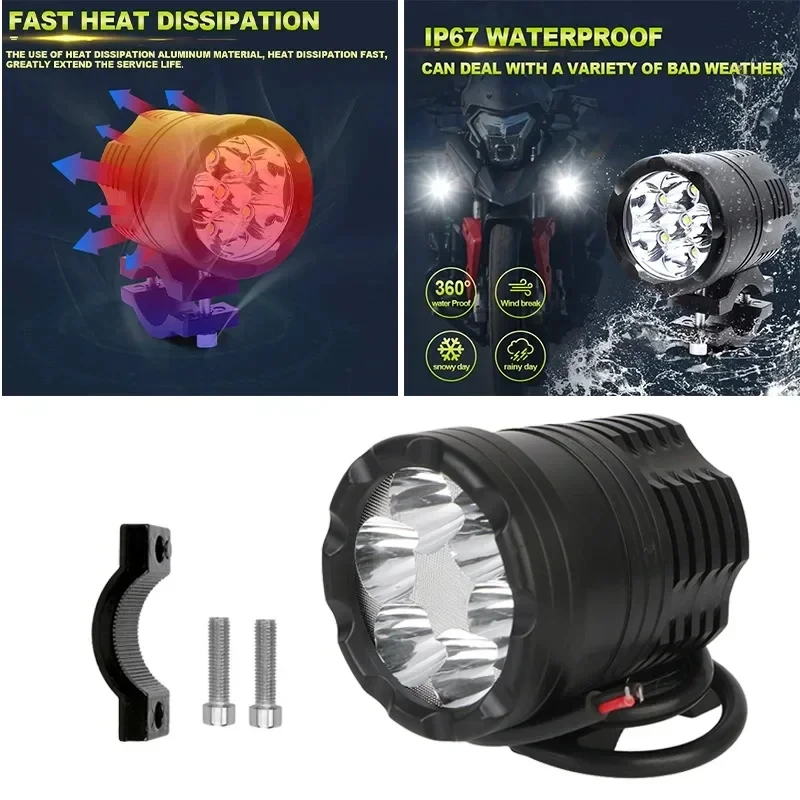 Universal Motocycle 6 LED Floodlight Headlight Work Lights Auxiliary Driving Light Moto 6000K Flood Lamp Accessories For Pick-up