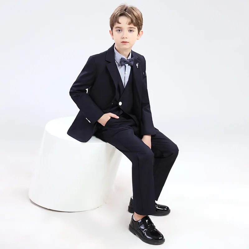 Kids Fistival Birthday Piano Dress Boys Easter Performance Costume Children 4Pieces Jacket Vest Pants Bowtie Photograph Suit