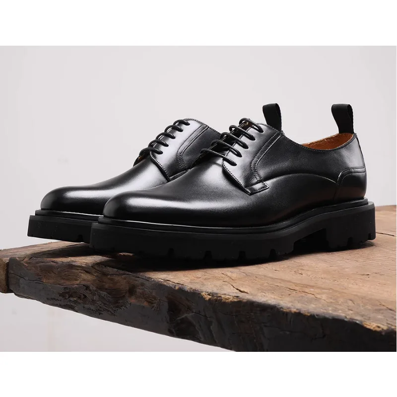 

Мужские классические туфли-дерби с круглым носком, легкая подошва, для свадьбы, бизнеса и повседневной носки, кожаные